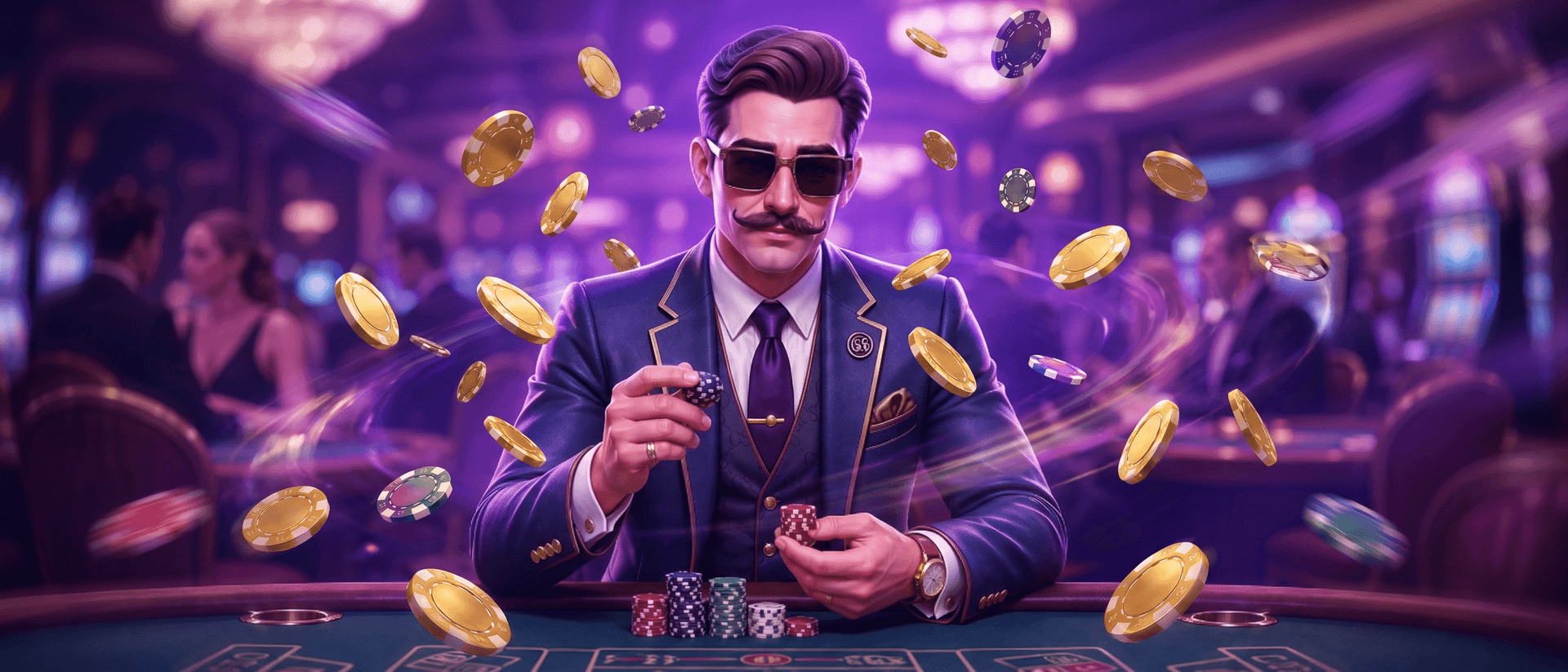 Golden Spin character surrounded by flying gold coins